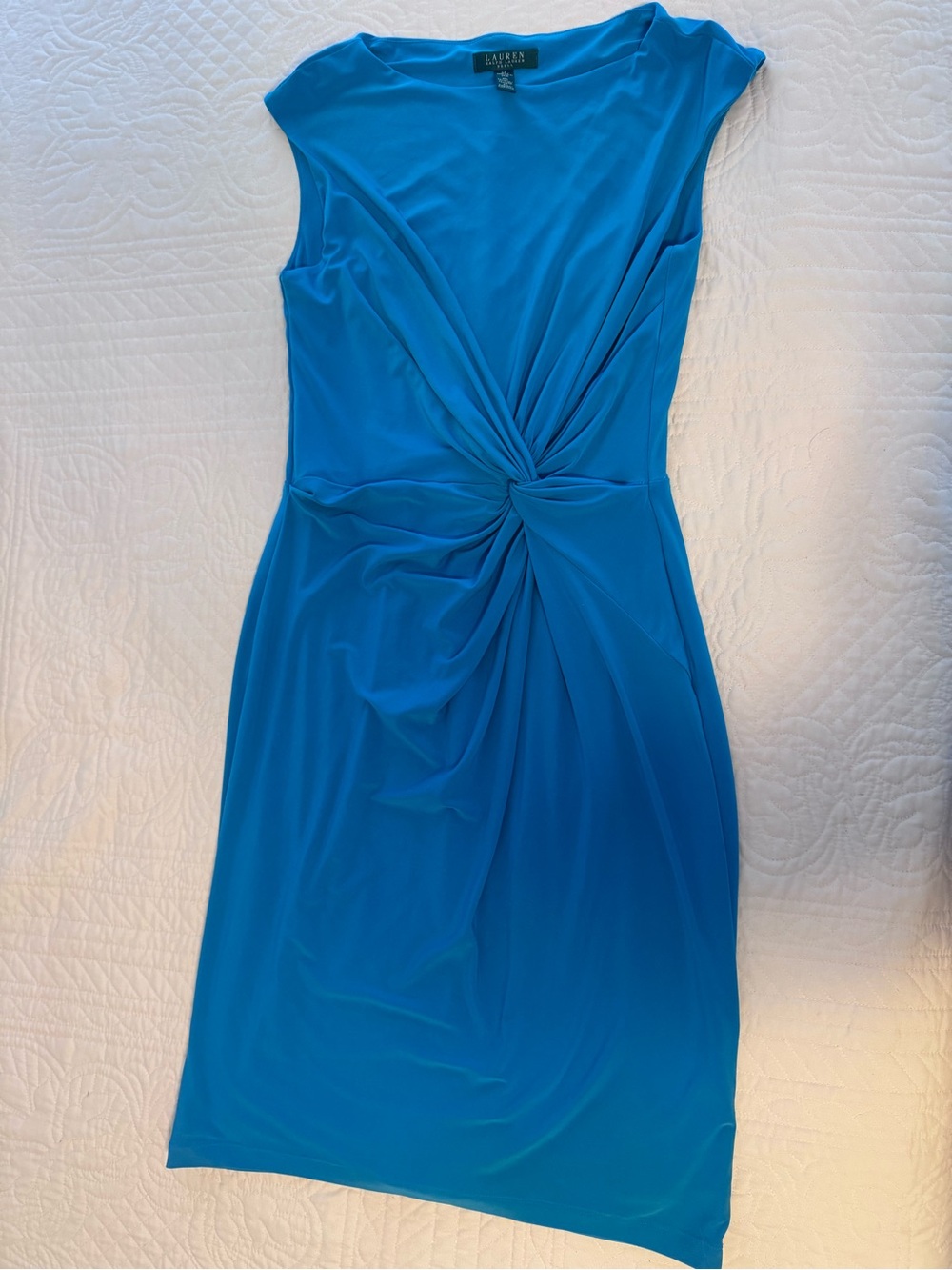 Lauren Ralph Lauren Turquoise Knot-Front Midi Dress